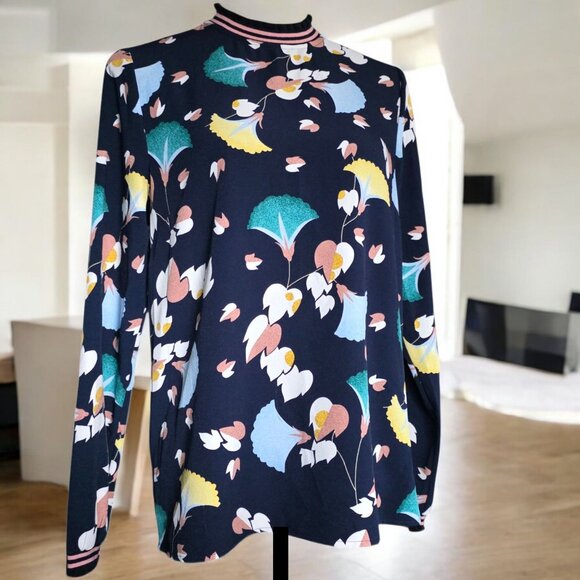 ESSENTIAL ANTWERP ( 34 M/L ) Floral Long Sleeve Pullover Mock Collar - Picture 1 of 7